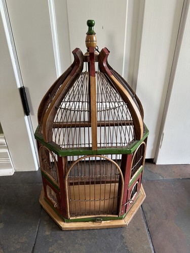 Vintage Wood, Metal Bird Cage, Bird House, Wall Mounted.
