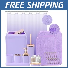 Purple Ombre Shower Curtain Set with Rugs - Bathroom Decor