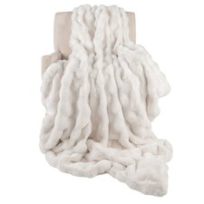 COSTWAY Luxury Faux Fur Throw Blanket Rabbit Fur Bubble Blanket 203 x 153 cm