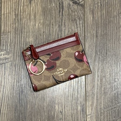 Coach Mini Skinny ID Case In Signature Canvas With Cherry Print   CZ462   New