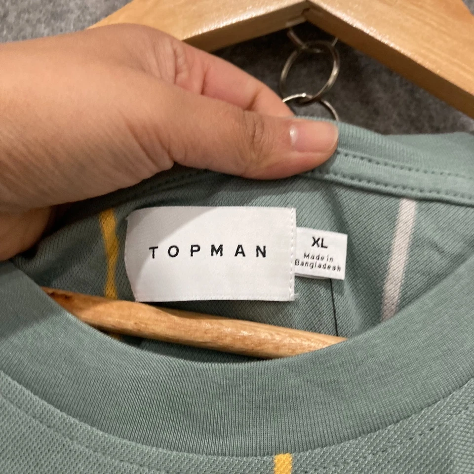 NUEVA Camisa Topshop Para Hombre Talla XL Verde Rayas Suelta De Gran Tamaño Algodón Crew 39730 Foto 4 de 4