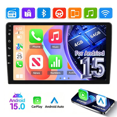 Android 15 Double 2DIN 9 Inch Car Stereo GPS Sat Nav Radio Bluetooth WiFi 4+64GB