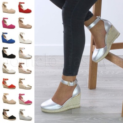 DAMEN HALBHOHER ABSATZ STRAND ESPADRILLES SANDALEN SOMMER URLAUB KEILABSATZ GRÖSSE