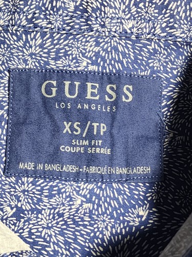 Guess Shirt Mens XS Slim Fit Blue White Printed Short Sleeve Button Up Collared - Picture 5 of 16