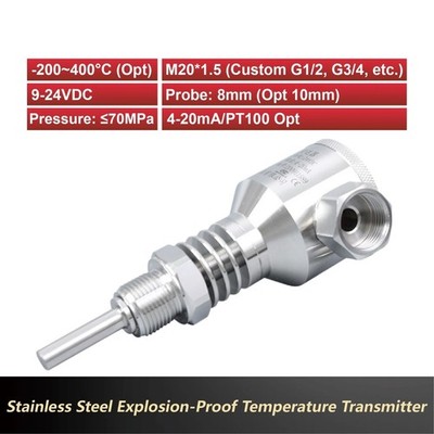 Temperature Transmitter SPT-100 0-500°C 4-20mA 9-24VDC Explosion-Proof Sensor