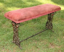 Large Antique Victorian Painted Cast Iron Velvet Gothic Gargoyle Bench 