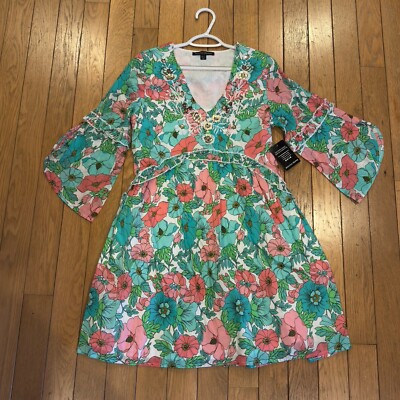Boston Proper Womens Bouquet Of Summer Embellished Peasant Dress Resort Wear NWT