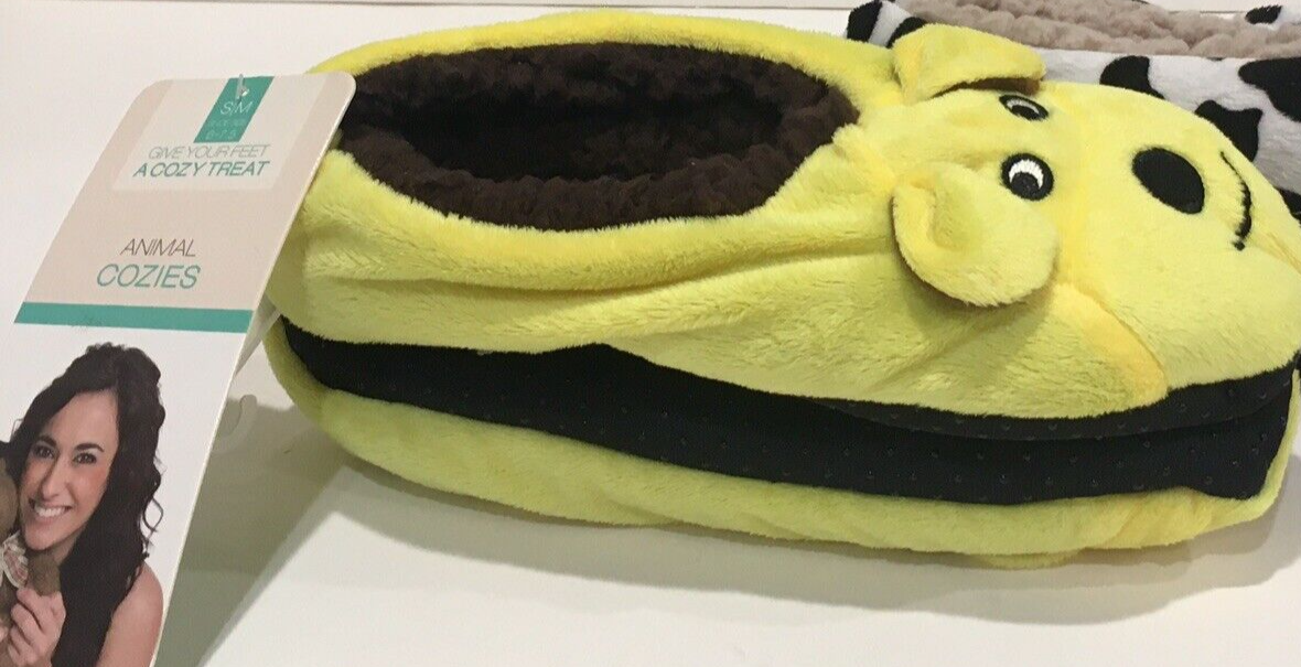 PANTOFOLA D’ORO Pantofole donna a forma di cane taglia 6 7 5 gialle animali cozies foderate sherpa NUOVE