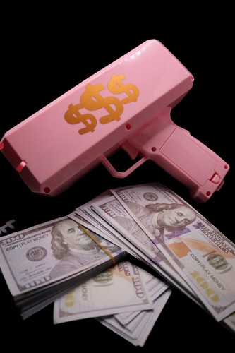 Money Gun Cash Spray Toy Cannon Shoot Gun Funny Gift Party Game Gold +100 Notes - Picture 14 of 39