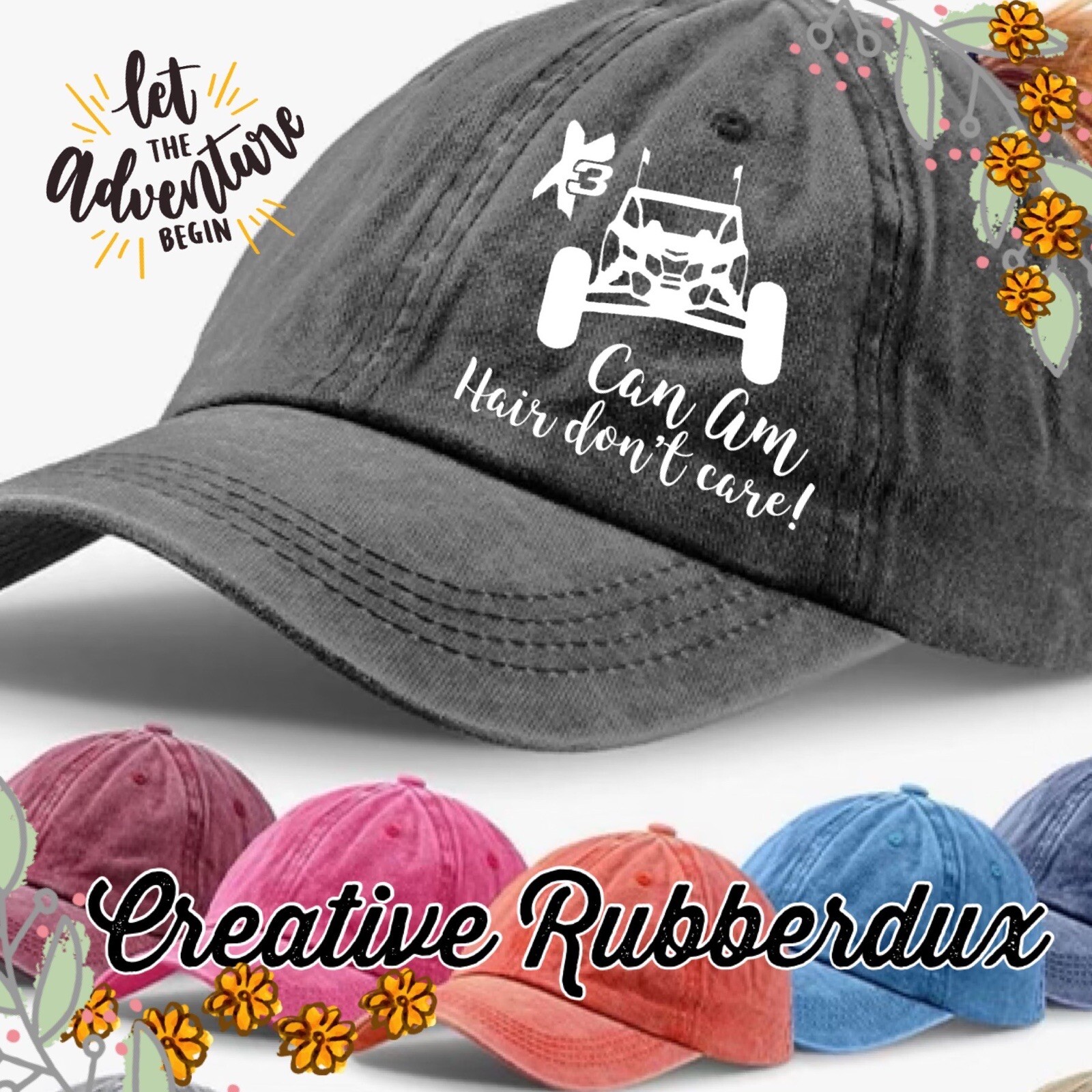 Black Distressed Can AM X3 “ Can AM Hair Don’t Care” Woman Pony Tail Cap Hat