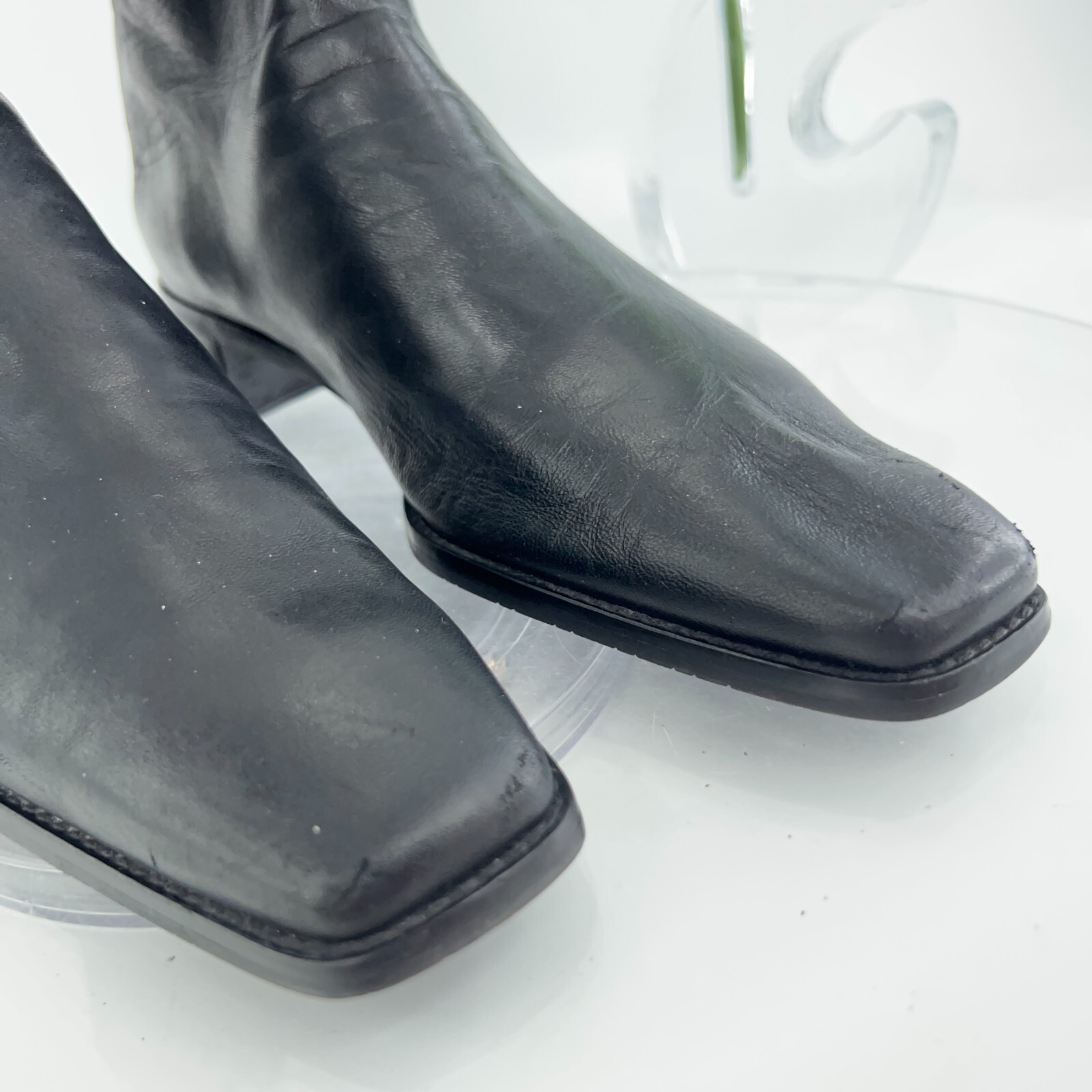 Stuart Weitzman Women Boot SZ 9.5 N Black Leather Square Toe Block Heel 90s Y2K