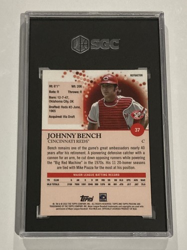 2022 Topps Pristine #37 Johnny Bench SGC 10 Gem Mint Refractor - Picture 2 of 2