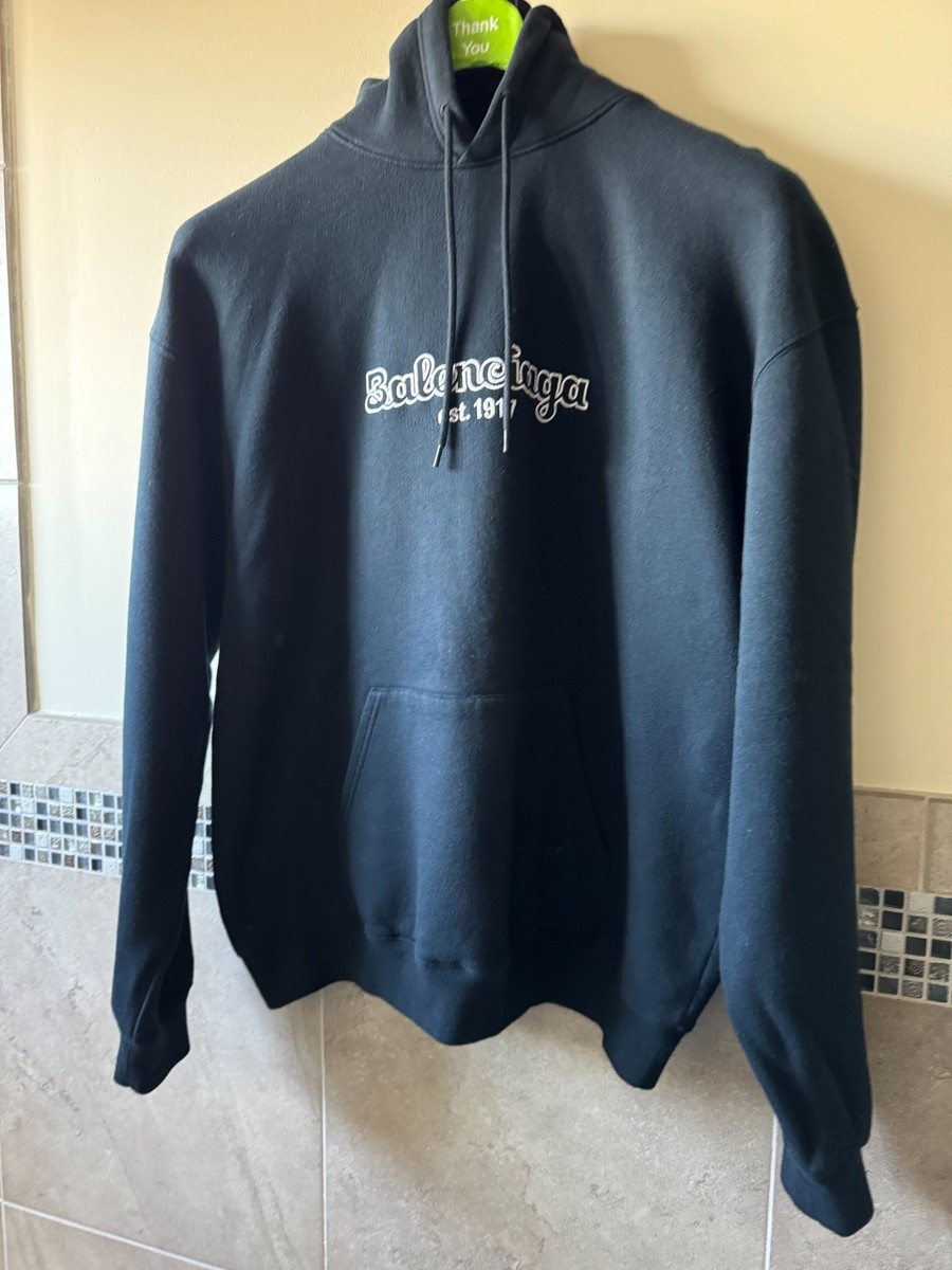 【関税&送料込】Balenciaga Blue Cotton Oversize Sweatshirt Balenciaga Dark Navy Cotton Woman's Oversized Hoodie