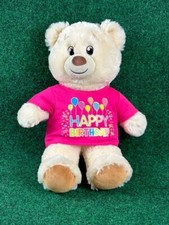 Build-A-Bear Workshop Cream Teddy Bear Plush in Pink "Happy Birthday" Shirt