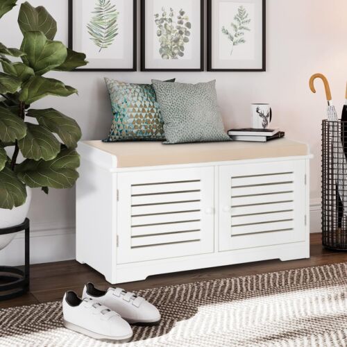 Shoe Bench Storage Orgainizer Shoes Cabinet Rack with Seat Cushion Entryway - Picture 3 of 11