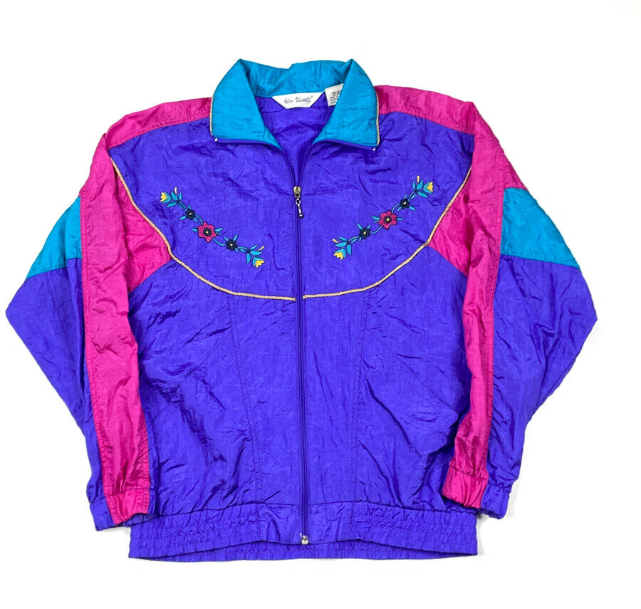 VTG 90s Purple Pink Teal Floral Embroidered Full-Zip VTG 90s Purple Pink Teal Floral Embroidered Full-Zip