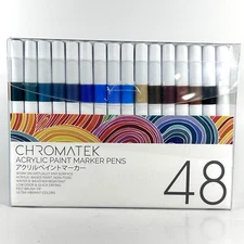 48 pc Set of CHROMATEK Acrylic Paint Pens for Rock, Glass, Wood, Plastic, Fabric
