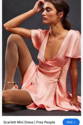 new FREE PEOPLE scarlett satin surplice mini dress in peach S L
