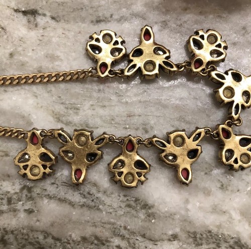 J Crew Multi Colored Rhinestone Statement Necklace Pinks Greens - Picture 9 of 10