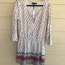 New Sanctuary Womens Ivory Printed Lace-Up 3/4 Sleeves Casual Dress Size L