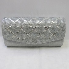 Silver Rhinestone Shimmer Evening Bag Clutch Bridal Wedding Formal Prom 01913S
