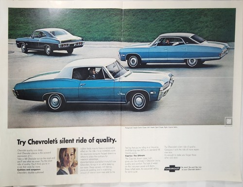 1968 Chevrolet Impala Custom  & sports coupe Caprice sedan car Vintage Ad 14x20