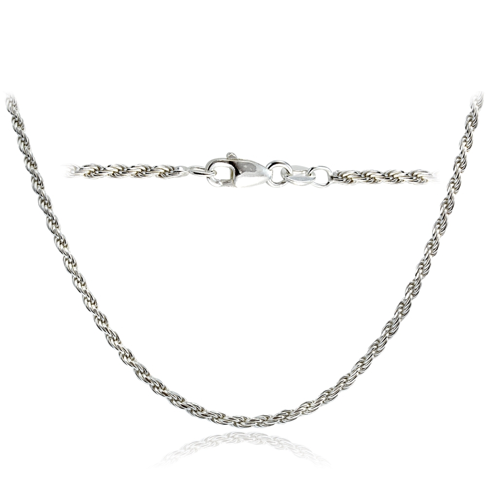 925 Sterling Silver 2mm Italian Rope Chain Necklace in