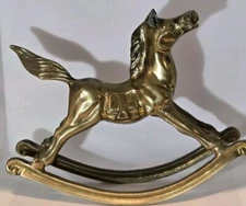 Vintage 1980s Solid Brass Rocking Horse • Carousel Figure Sculpture • Mantle 7"L