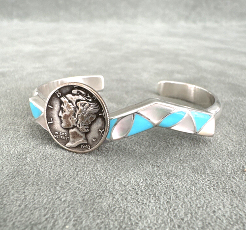 Cuff Bracelet by SKJ Siber Janita Kallestewa Turquoise MOP Multi Inlay Sterling - Picture 4 of 12