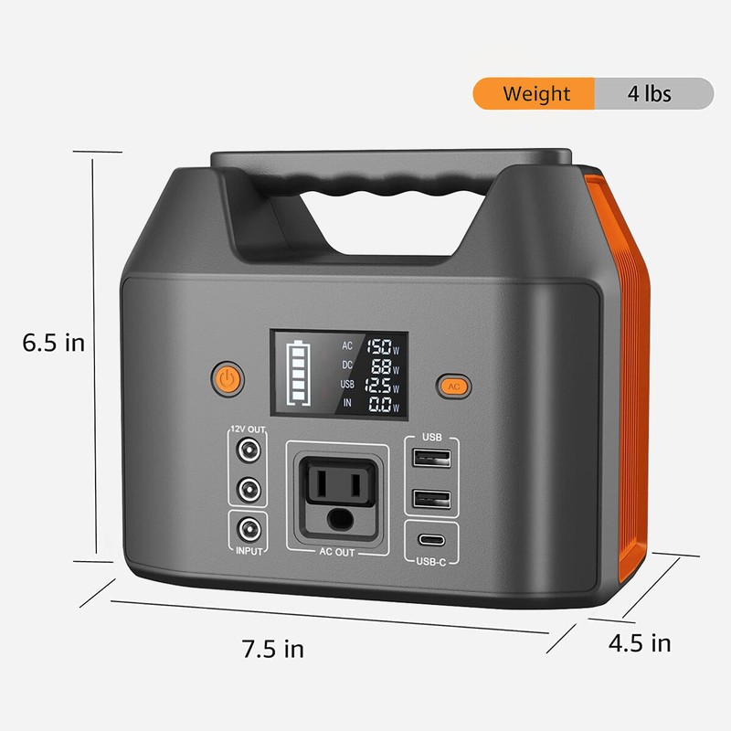 150W Portable Power Station 155Wh AC DC USB USB-C Solar Generator Battery Bank