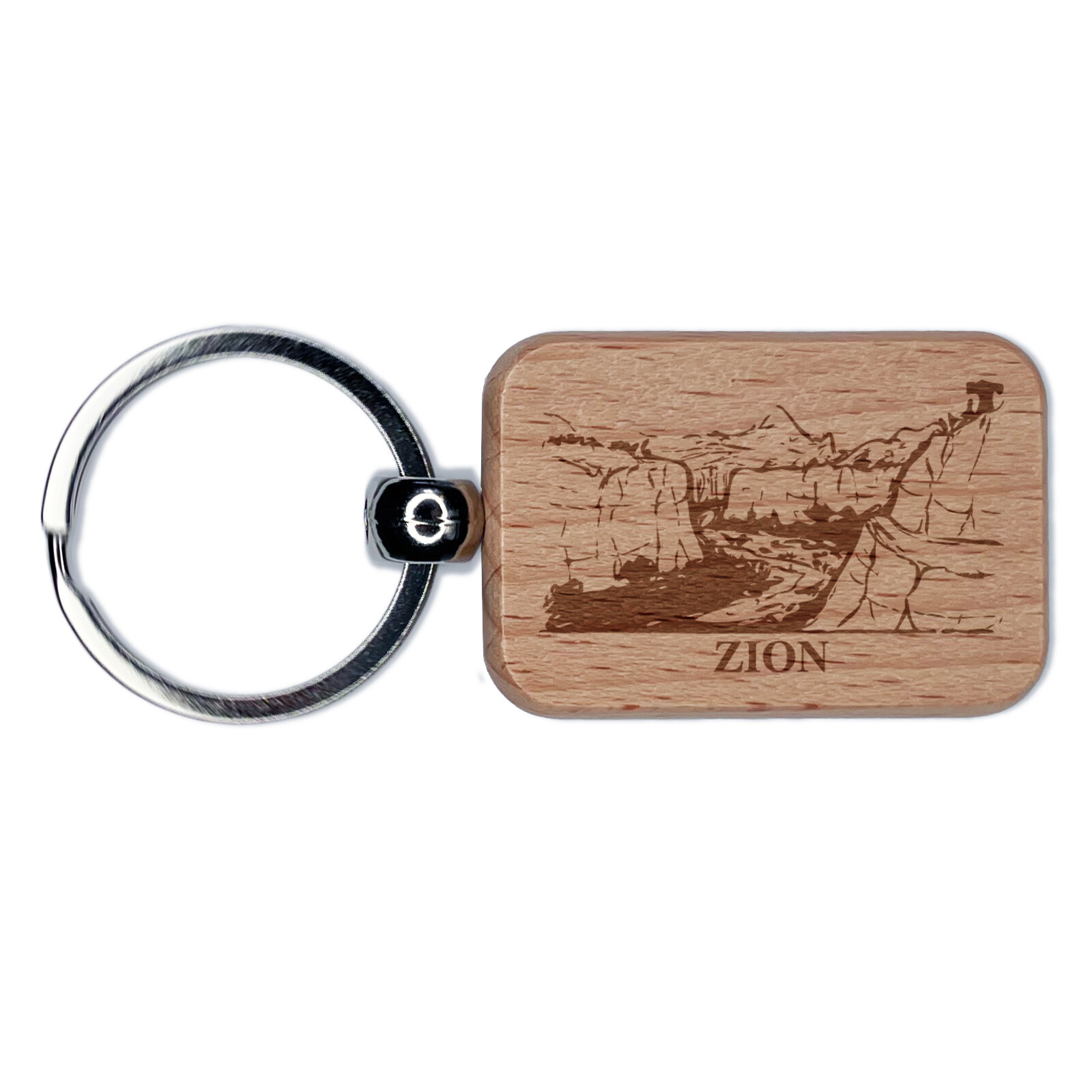 National Park Zion Engraved Wood Rectangle Keychain Tag Charm