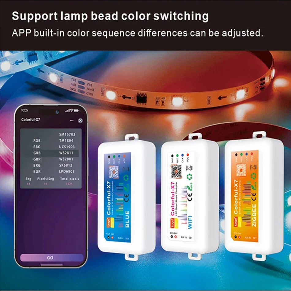 5V-24V Smart Tuya APP Led SPI Controller Colorful-X7 For WS2812B WS2811 RGB LED - Image 2 of 4