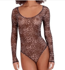 STEVE MADDEN Women's Long-Sleeve Mesh Bodysuit Leopard Size Large NWT  