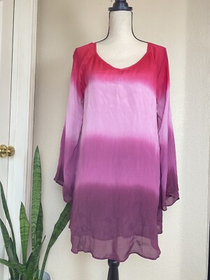Soft Surroundings Dip Dye Layered Top Ombre Pink Purple Viscose Size L NWT
