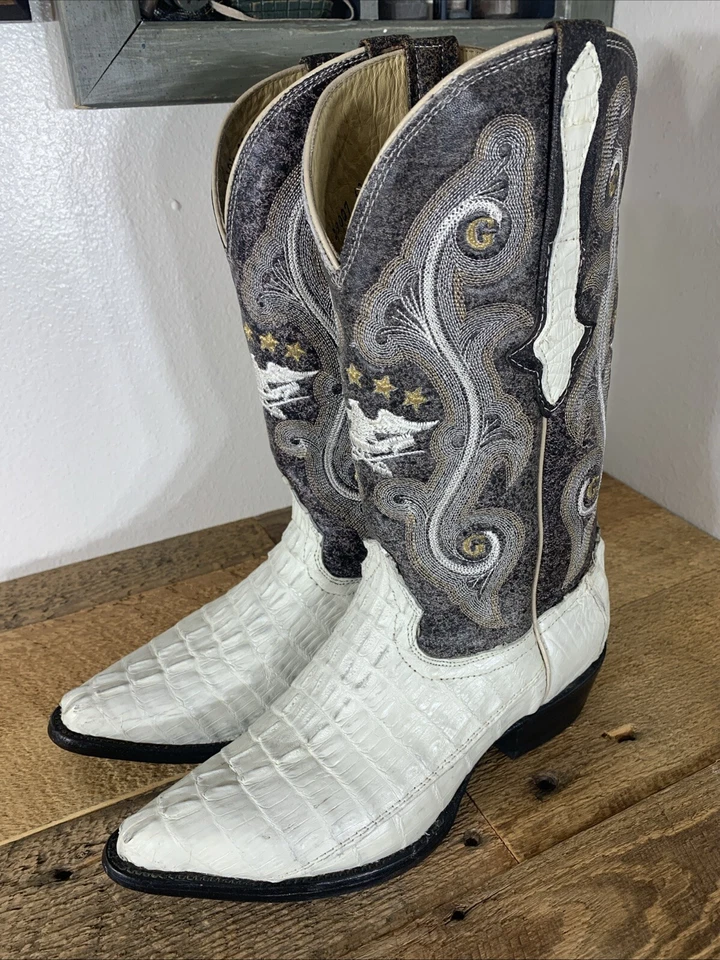 Botas de Vaquero El General Para Hombre Talla: 7 Cuero Crema/Gris Cola de Cocodrilo Bordada Foto 2 de 4