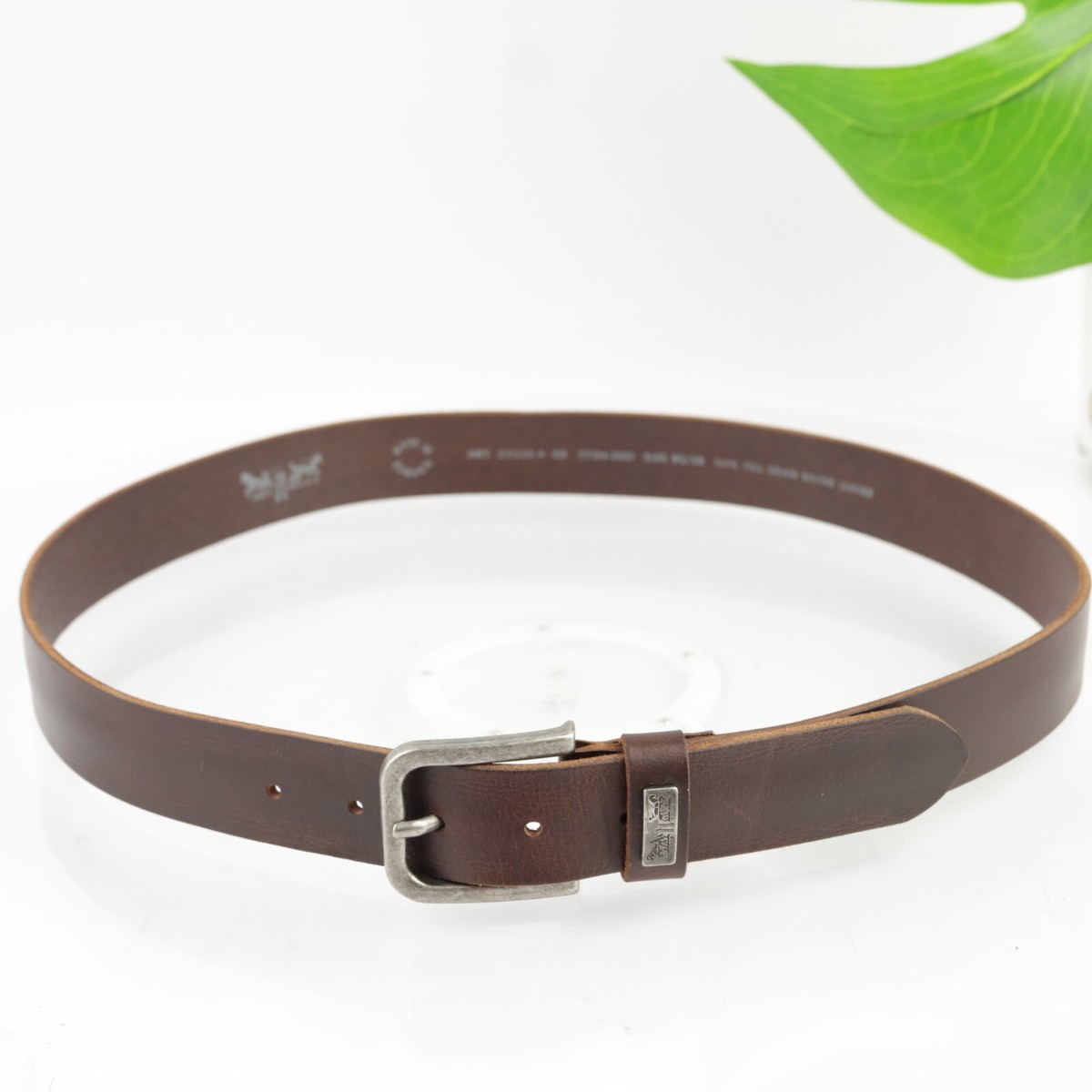 Levi's Mens Belt Size 38 Brown Leather Casual D-Ring Logo Plaque 1