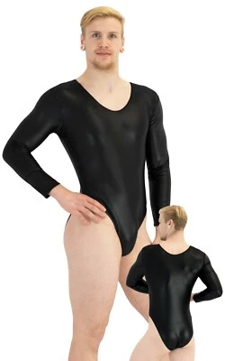 Herren Wetlook Body Rundhals lange Ärmel stretch shiny hauteng langarm leotard - Bild 1 von 2