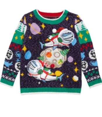New 33 Degrees Boy's Kids Space Shark Christmas Sweater Dinosaur Size 6