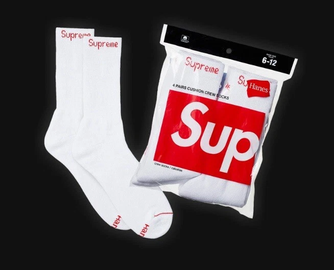 CHAUSSETTES CREW BLANCHES SUPREME X HANES (SIMPLES) UNE PAIRE / 100% AUTHENTIQUES NEUVES