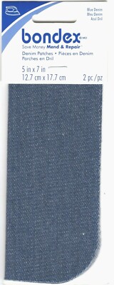  BONDEX 2 PIECES BLUE DENIM  5'' x 7''  IRON ON MENDING PATCHES, NO SEW 