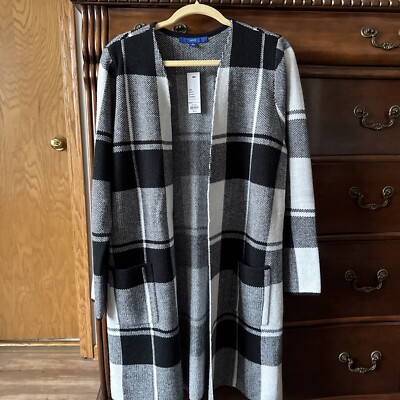 Women's APT 9  Long Open Plaid Cardigan Sweater Size XL. NWT