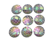 100 Clear AB Flatback Resin Fish Scale Pattern Round Cabochon 12mm