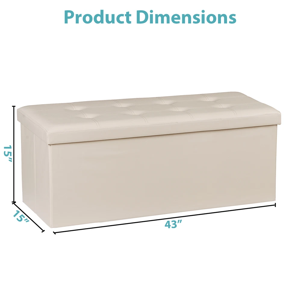 43"Ottoman Storage Folding Bench Toy Chest Box Footrest Stools for Bedroom Beige - Image 3 of 4