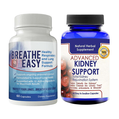 Breathe Easy Respiratory Support & Advanced Kidney Herbal Supplement 60 Capsules