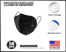 [50 PACK] Black KN95 5 Layer Protective Face Mask BFE 95% Disposable Respirator