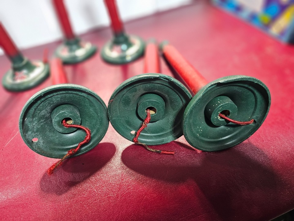 6 Vintage Cardboard Bakelite Poinsettia Christmas Window Candle Light