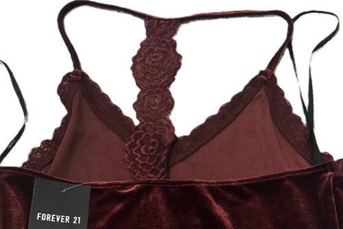 Y2K Burgundy Velvet Cami Small Tank Racer Back Lace Cropped Nuovo con etichette Steampunk Gotico - Foto 5 di 6