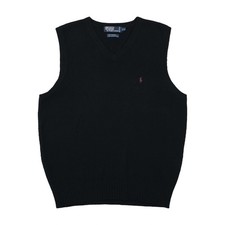 Polo by Ralph Lauren 1990s Lambswool Sweater Vest Black Vintage L/G