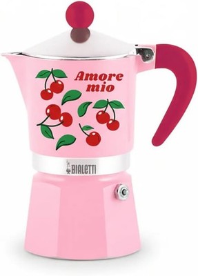 Bialetti Rainbow Moka-Kanne mit Kirschen 3t, Aluminium, Manuelle Espressomasch