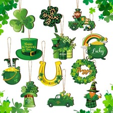 36 Pieces St. Patricks Day Decorations Wooden Shamrock Ornaments for Tree St ...
